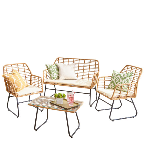 NEO (Beige) Neo 4 Piece Wicker Bamboo Style Garden Set 2