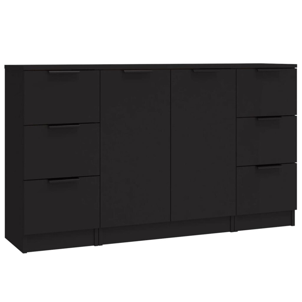 vidaXL 3x Sideboards Black Engineered Wood Cabinet Cupboard Home Organiser