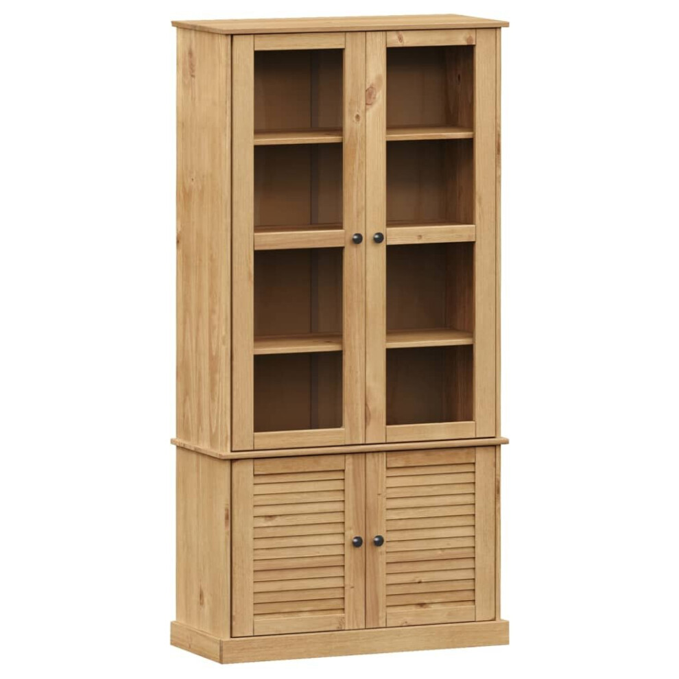 (brown) vidaXL Glass Display Cabinet Wooden Kitchen Cupboard VIGO Solid Wood Pine