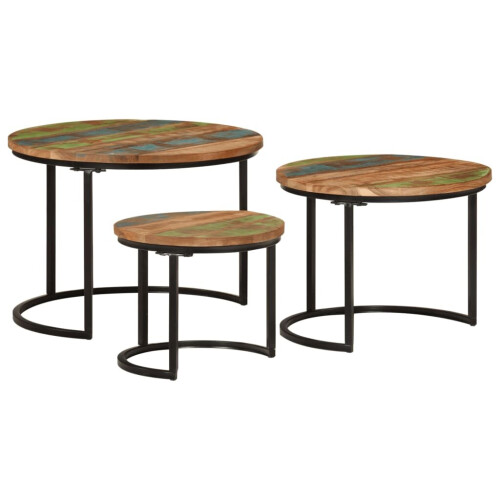 VidaXL (Solid reclaimed wood) vidaXL Nesting Tables Couch Table Tea Desk Accent Table Solid Acacia Wood 1