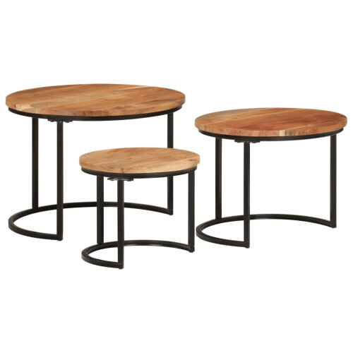 VidaXL (Solid acacia wood) vidaXL Nesting Tables Couch Table Tea Desk Accent Table Solid Acacia Wood 1
