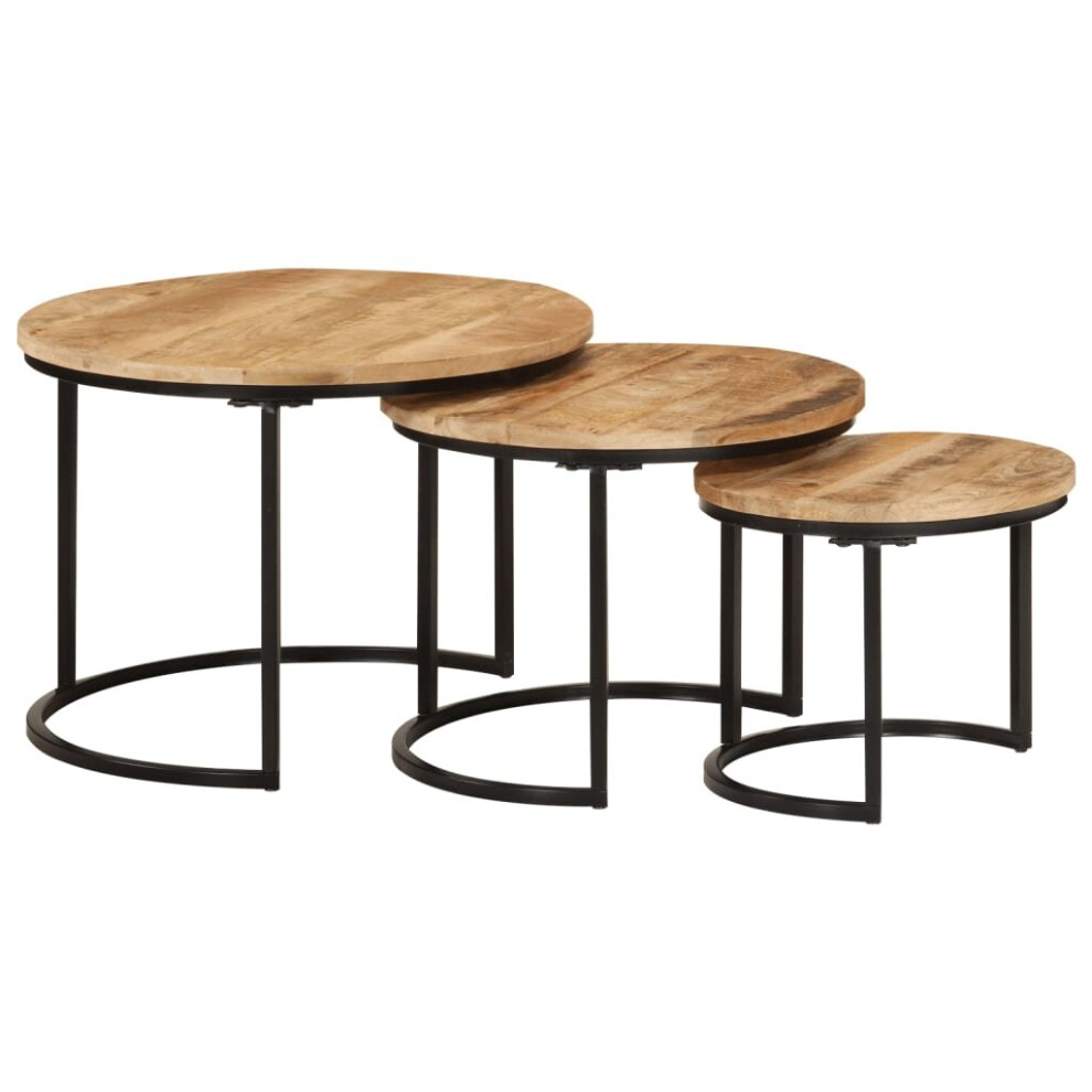 Vidaxl (Solid Rough Wood) Nesting Tables Couch Table Tea Desk Accent Table Solid Acacia Wood
