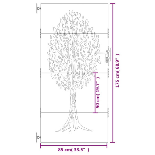 VidaXL vidaXL Gartentor 85x175 cm Cortenstahl Baum-Design 2