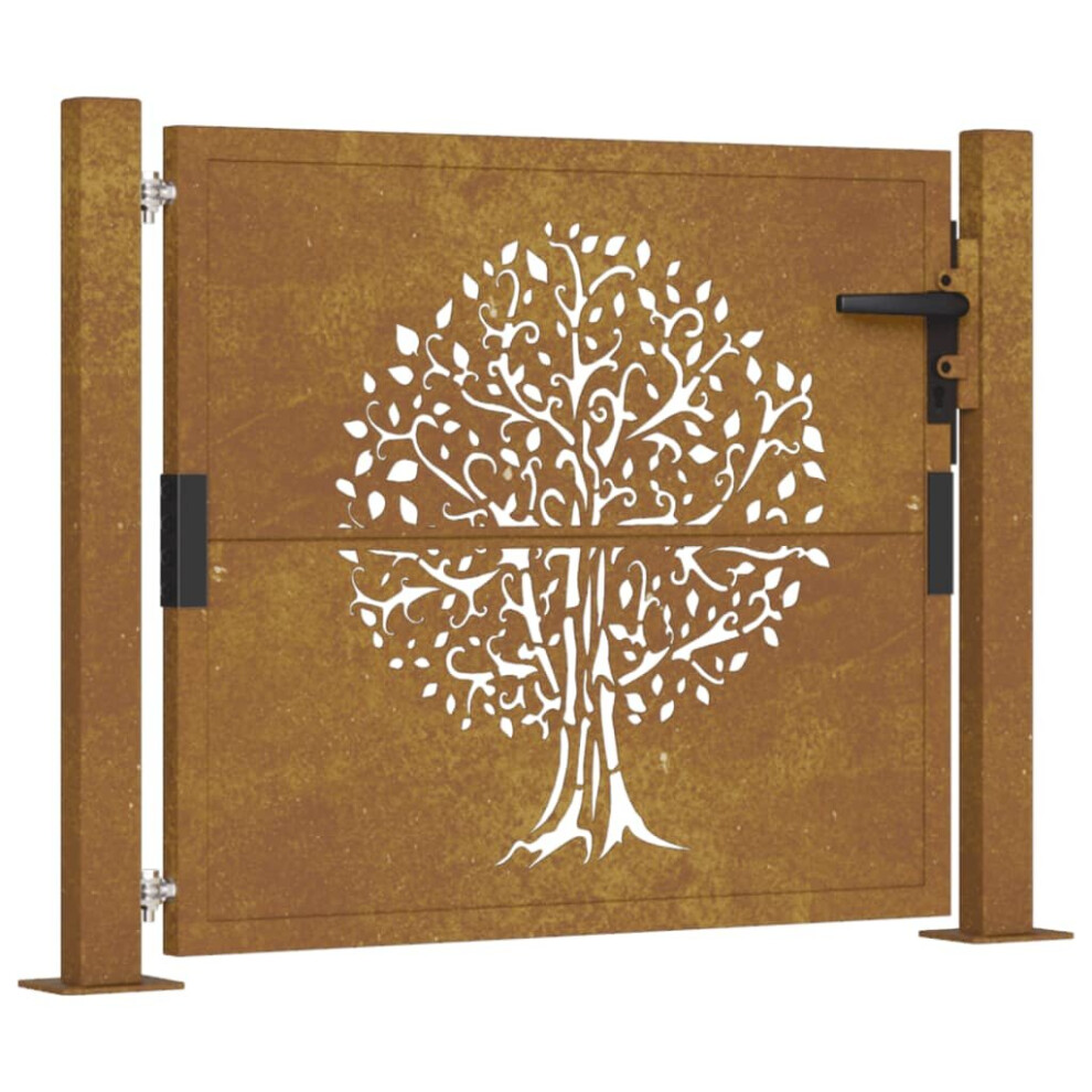 (105 x 80 cm) vidaXL Garden Gate Driveway Gate Fence Gate Fence Corten Steel Tree Design