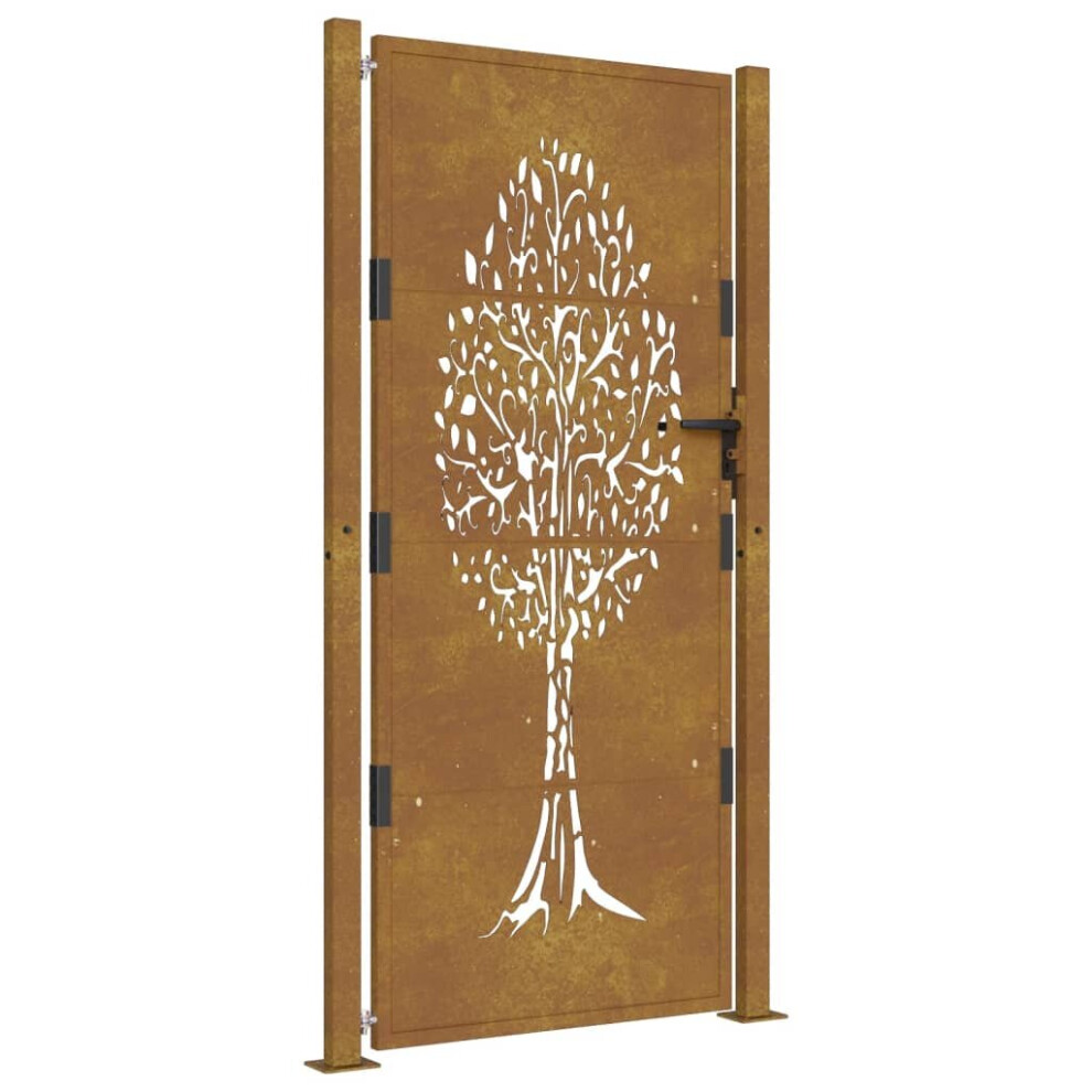 Vidaxl (105 X 180 Cm) Garden Gate Driveway Gate Fence Gate Fence Corten Steel Tree Design