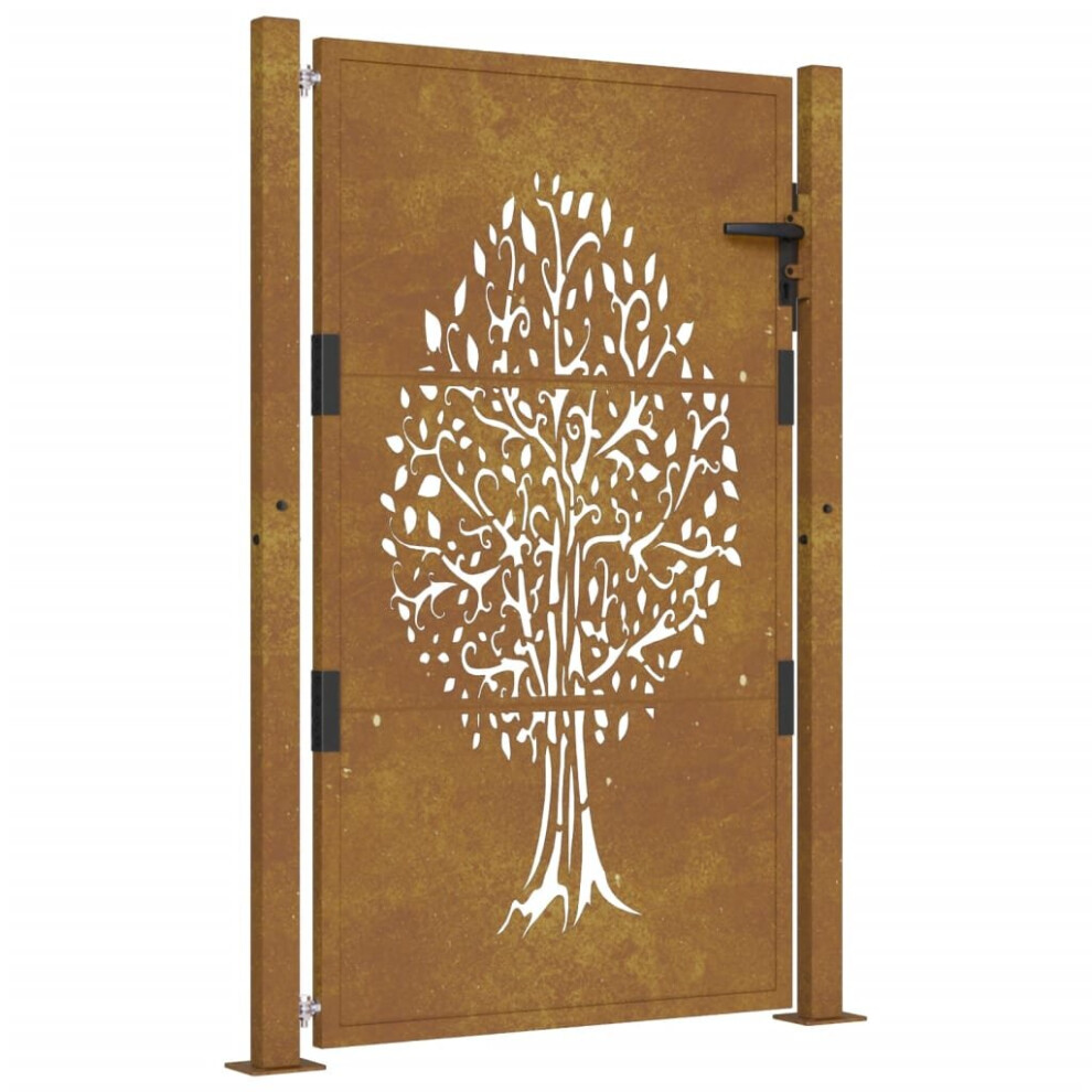 Vidaxl (105 X 130 Cm) Garden Gate Driveway Gate Fence Gate Fence Corten Steel Tree Design