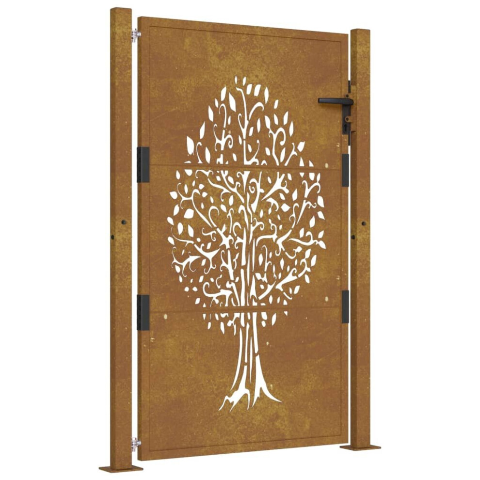 Vidaxl (105 X 155 Cm) Garden Gate Driveway Gate Fence Gate Fence Corten Steel Tree Design