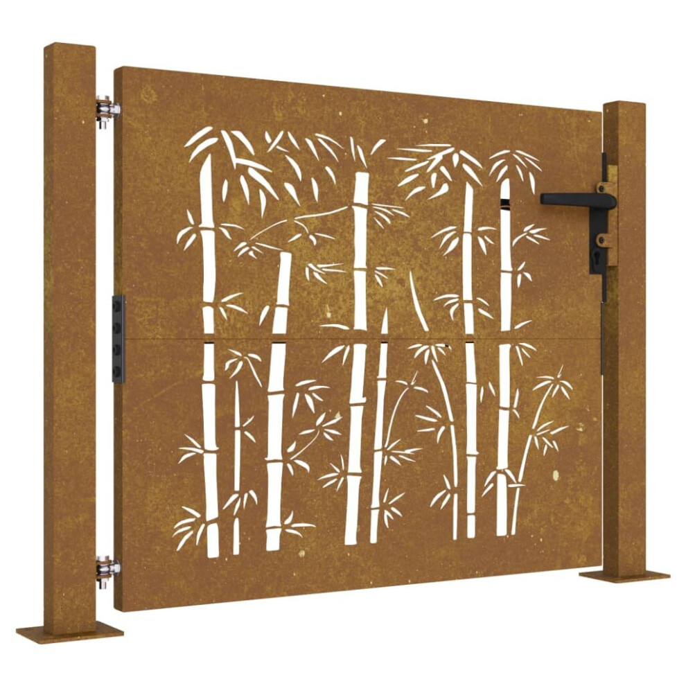 Vidaxl (105 X 80 Cm) Garden Gate Fence Gate Fencing 105X155 Cm Corten Steel Bamboo Design