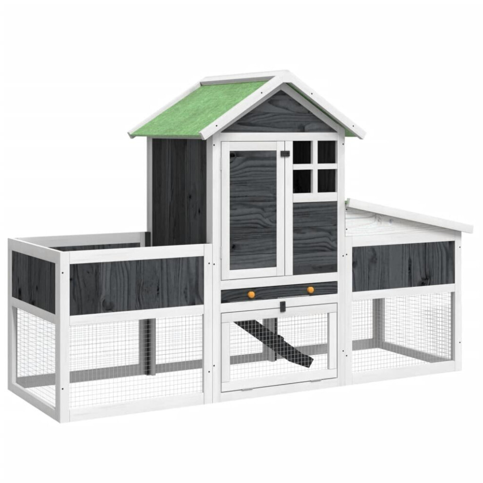 (grey) vidaXL Rabbit Hutch Rabbit Run Bunny House Wooden Animal House Solid Wood Pine