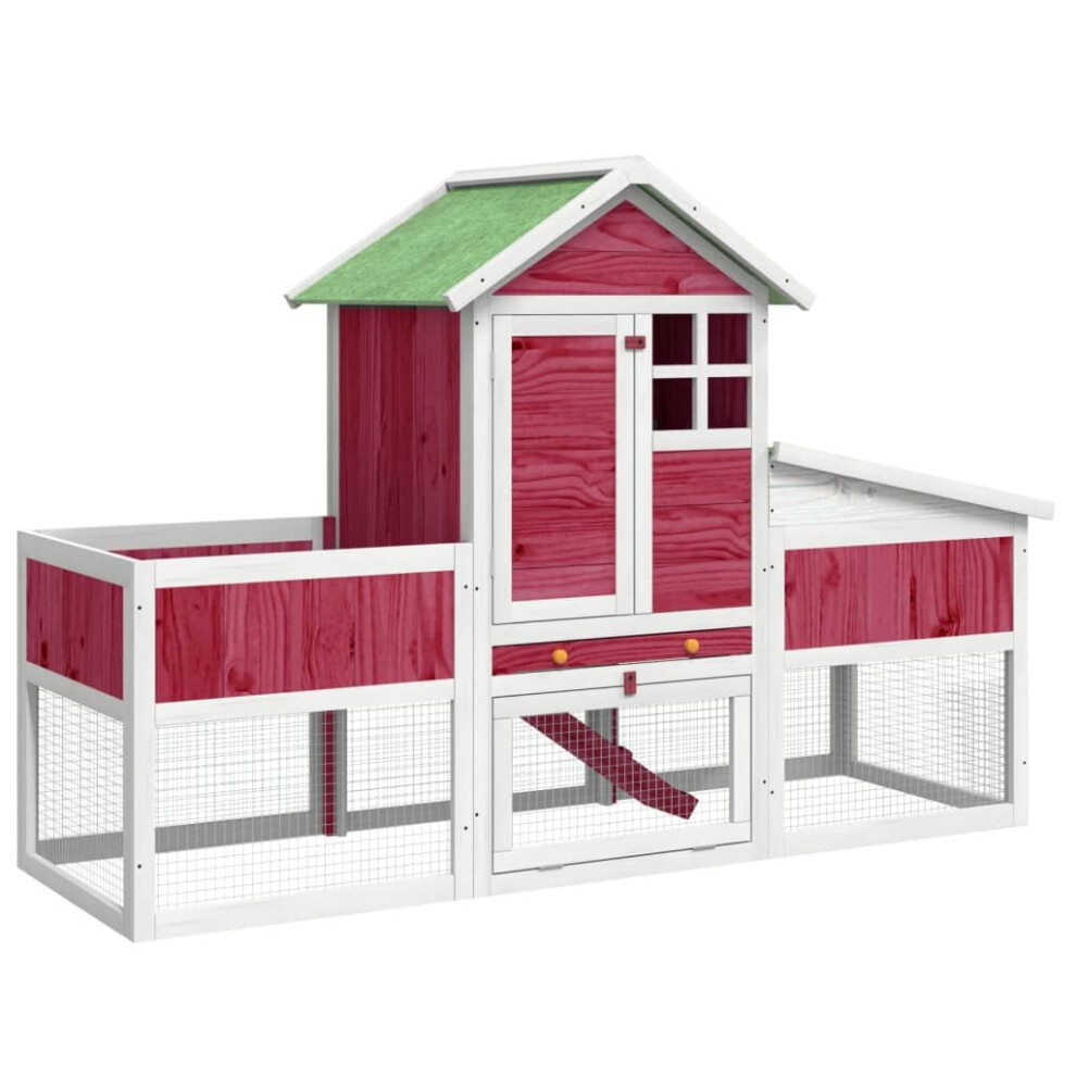 (red) vidaXL Rabbit Hutch Rabbit Run Bunny House Wooden Animal House Solid Wood Pine