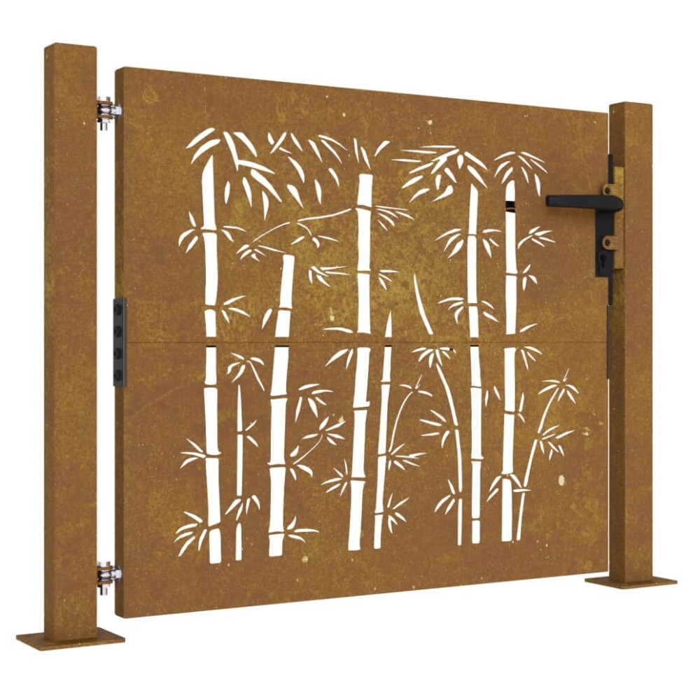 Vidaxl (105 X 105 Cm) Garden Gate Fence Gate Fencing 105X155 Cm Corten Steel Bamboo Design