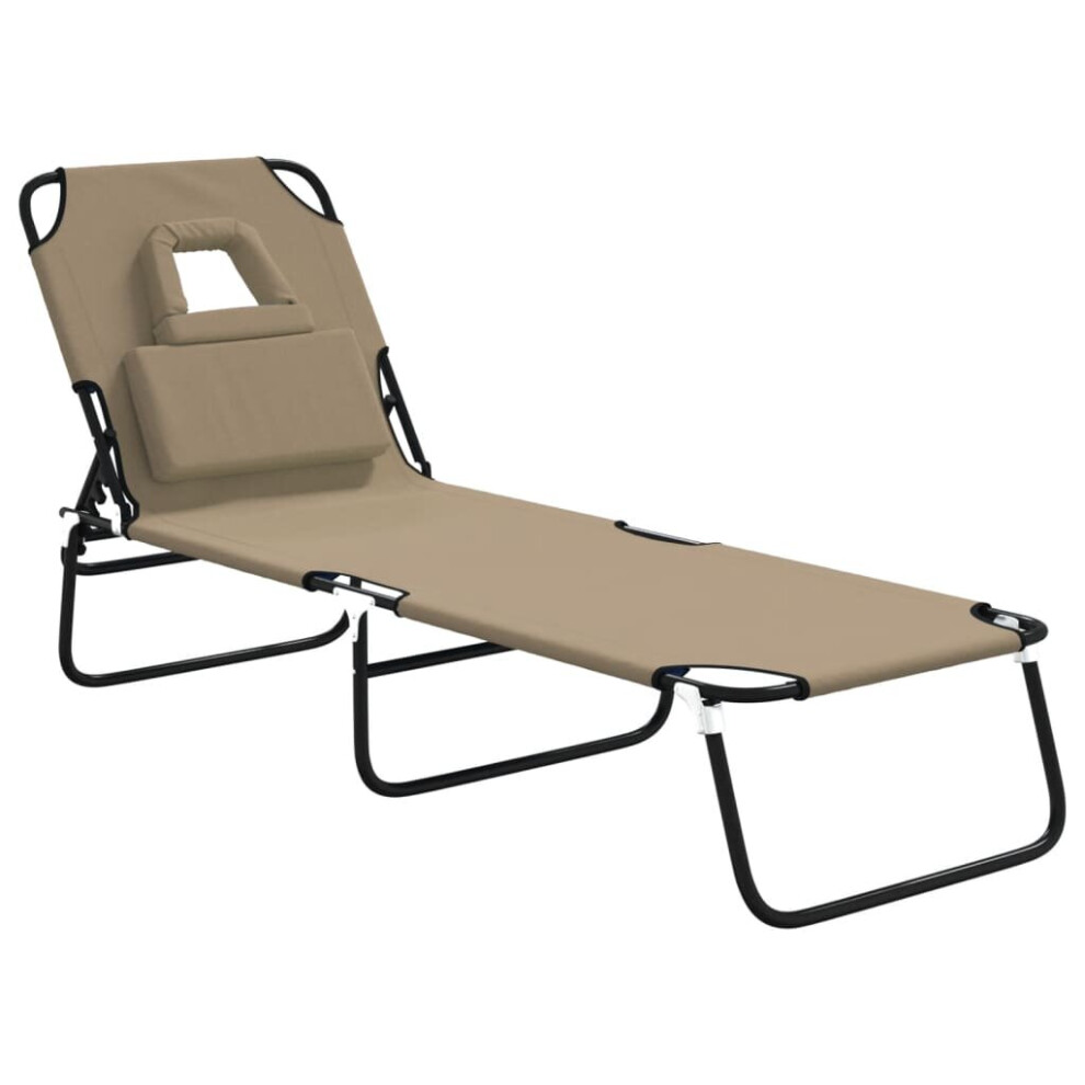 Vidaxl (Taupe) Folding Sun Lounger Sunbed Daybed Oxford Fabric And Powder-Coated Steel Brown