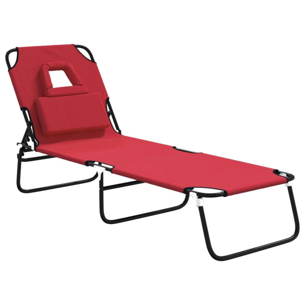 Vidaxl (Red) Folding Sun Lounger Sunbed Daybed Oxford Fabric And Powder-Coated Steel Red
