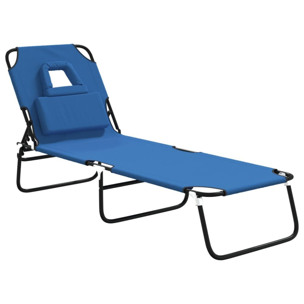 (blue) vidaXL Folding Sun Lounger Sunbed Blue Oxford Fabric and Powder-coated Steel