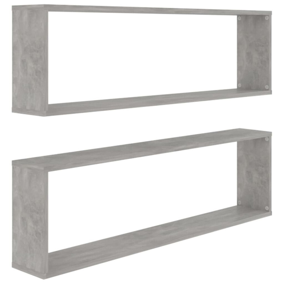 Vidaxl 2X Wall Cube Shelf Concrete Engineered Wood Hanging Floating Shelf Grey
