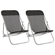 (black) vidaXL Folding Beach Chairs Lounger 2 pcs Textilene and Powder-coated Steel