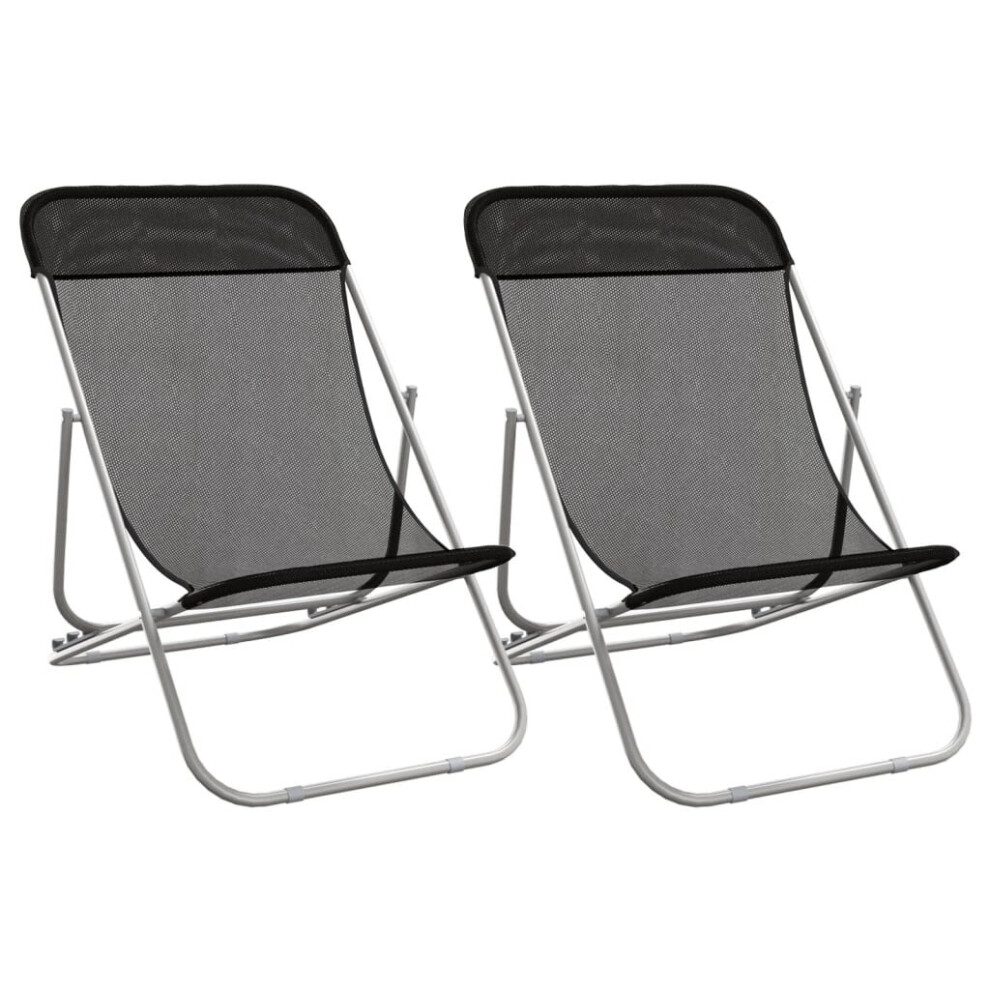 (black) vidaXL Folding Beach Chairs 2 pcs Black Textilene and Powder-coated Steel