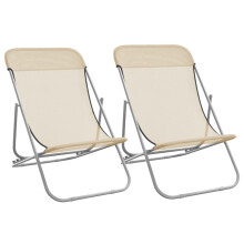 (cream) vidaXL Folding Beach Chairs Lounger 2 pcs Textilene and Powder-coated Steel