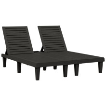 vidaXL Double Sun Lounger Sun Bed Chaise Lounge Day Bed Black Polypropylene