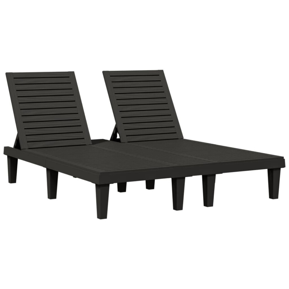 vidaXL Double Sun Lounger Sun Bed Chaise Lounge Day Bed Black Polypropylene