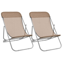 (taupe) vidaXL Folding Beach Chairs Lounger 2 pcs Textilene and Powder-coated Steel