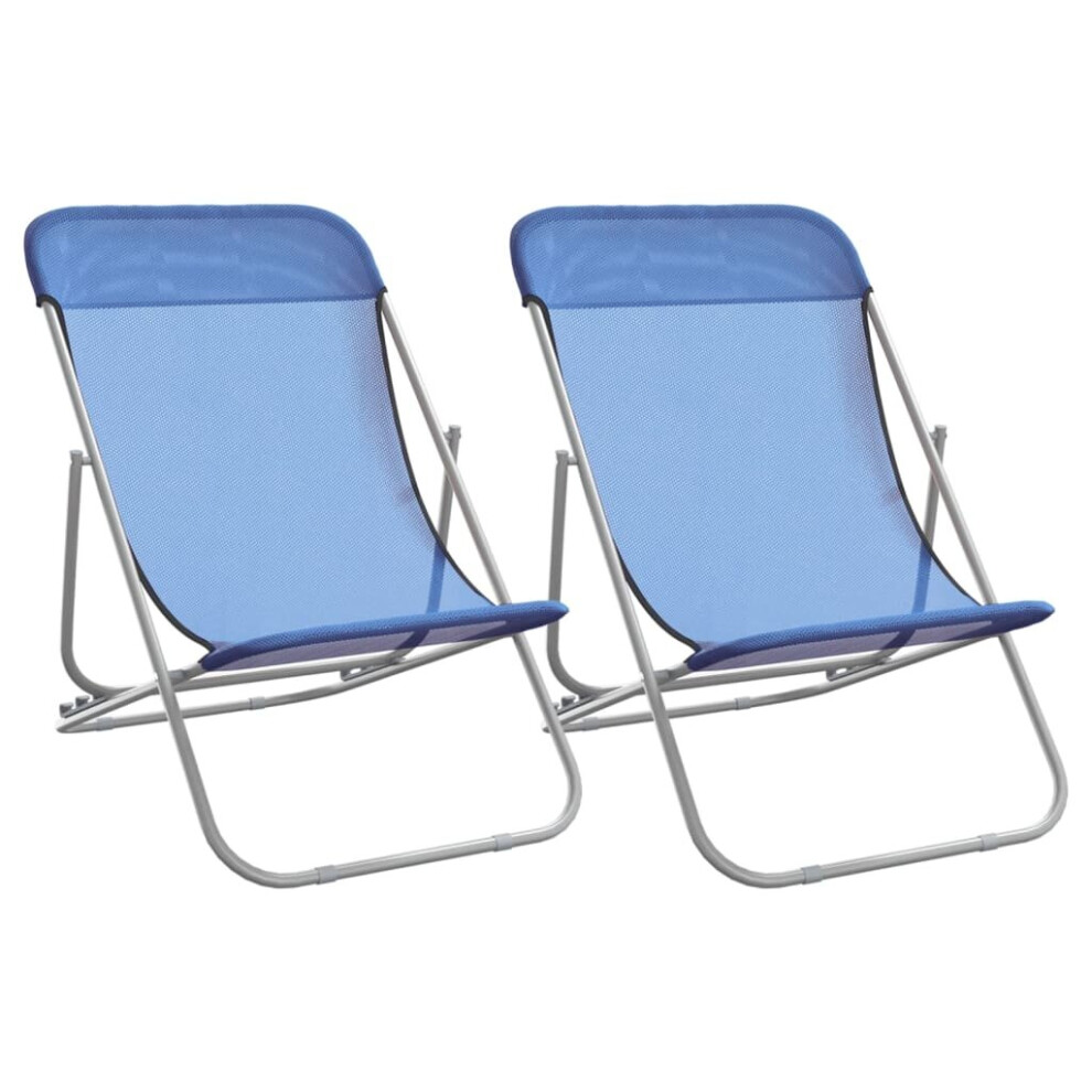 (blue) vidaXL Folding Beach Chairs 2 pcs Black Textilene and Powder-coated Steel