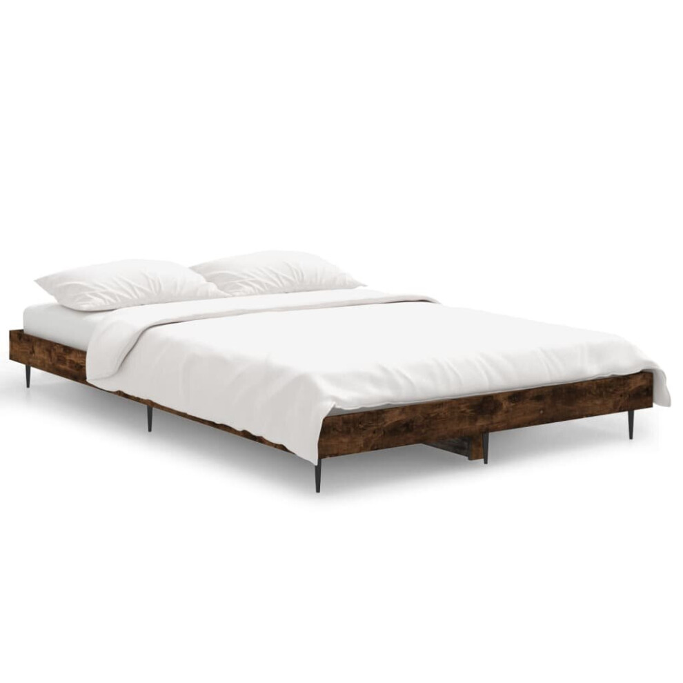 Vidaxl (Smoked Oak, 120 X 190 Cm) Bed Frame Bedroom Platform Bed Frame Bedstead Bed Base Engineered Wood