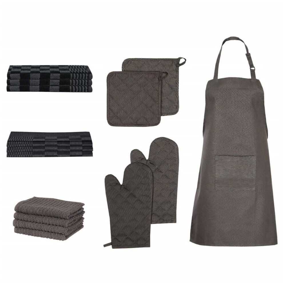 (black) vidaXL Towel Set Tea Towel 15 Piece with Oven Gloves&Pot Holders Black Cotton