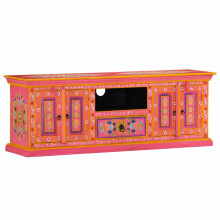 (pink) vidaXL TV Cabinet Hand Painted HiFi Stand Sideboard TV Unit Solid Mango Wood