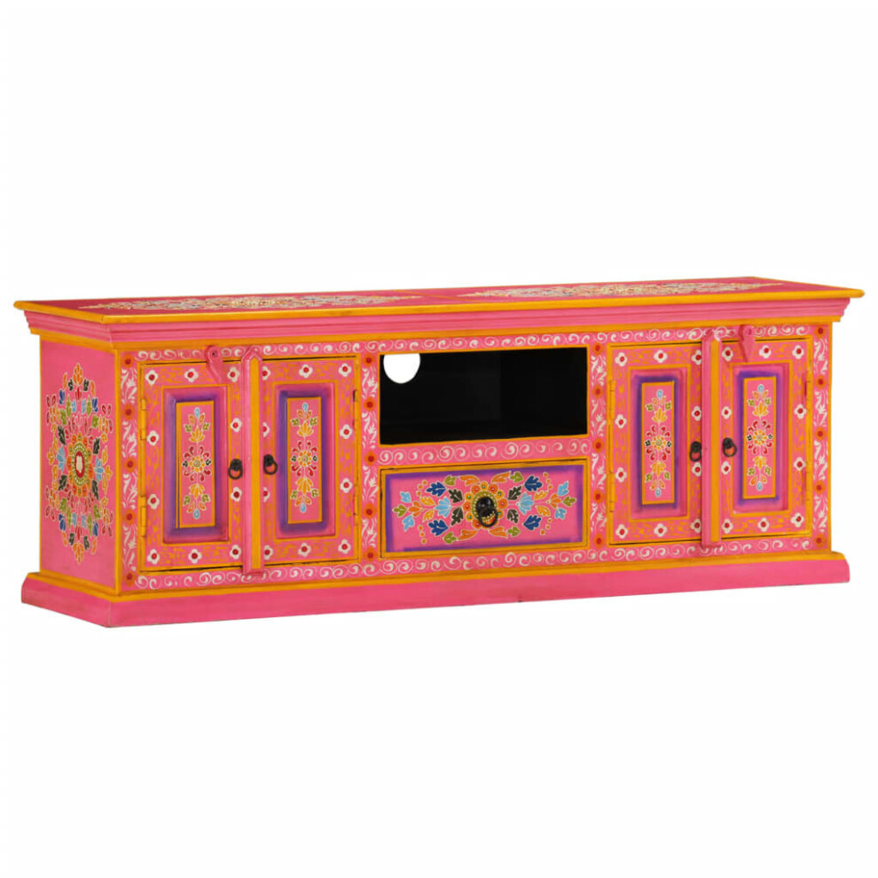 Vidaxl (Pink) Tv Cabinet Hand Painted Hifi Stand Sideboard Tv Unit Solid Mango Wood