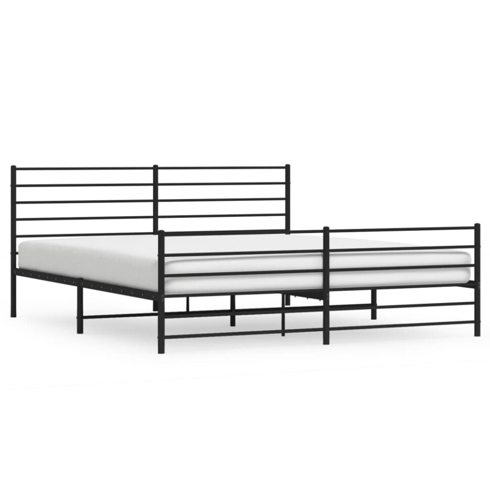 Vidaxl (Black, 200 X 200 Cm/With Headboard & Footboard) Metal Bed Frame With Headboard Bed Base Mattress Foundation Bedstead