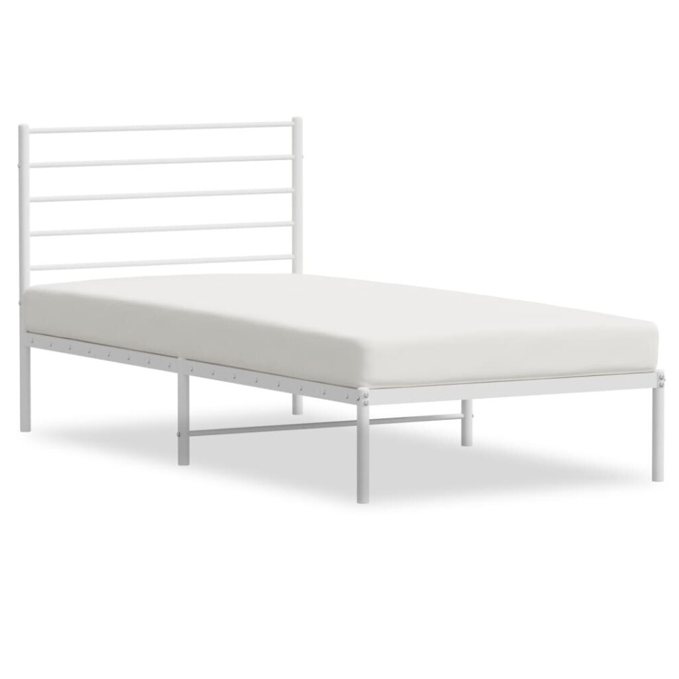 Vidaxl (White, 75 X 190 Cm/With Headboard) Metal Bed Frame With Headboard Bed Base Mattress Foundation Bedstead
