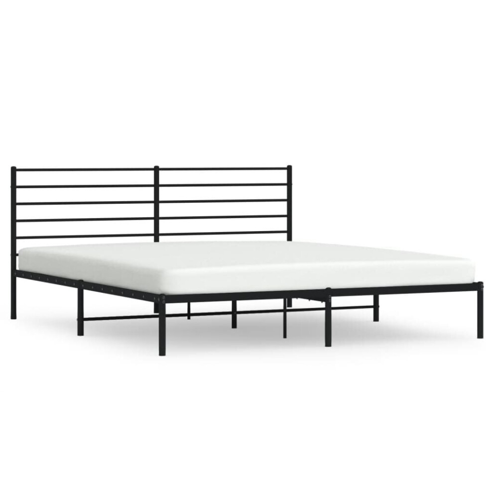 Vidaxl (Black, 200 X 200 Cm/With Headboard) Metal Bed Frame With Headboard Bed Base Mattress Foundation Bedstead