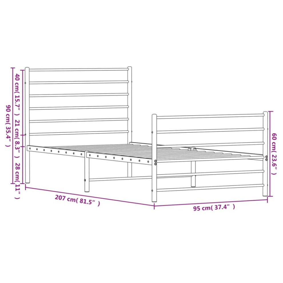 Vidaxl (Black, 90 X 200 Cm/With Headboard & Footboard) Metal Bed Frame With Headboard Bed Base Mattress Foundation Bedstead
