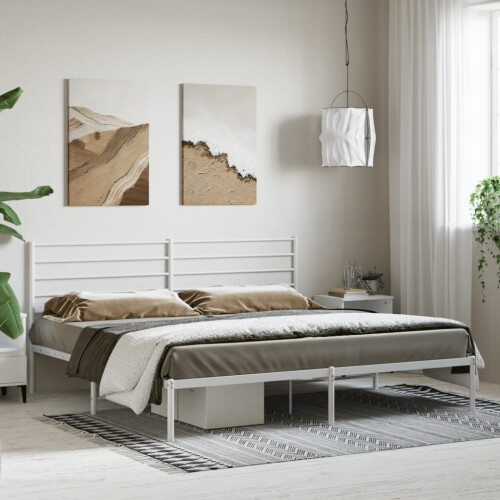 VidaXL (white, 193 x 203 cm/with headboard) vidaXL Metal Bed Frame with Headboard Bed Base Mattress Foundation Bedstead 2