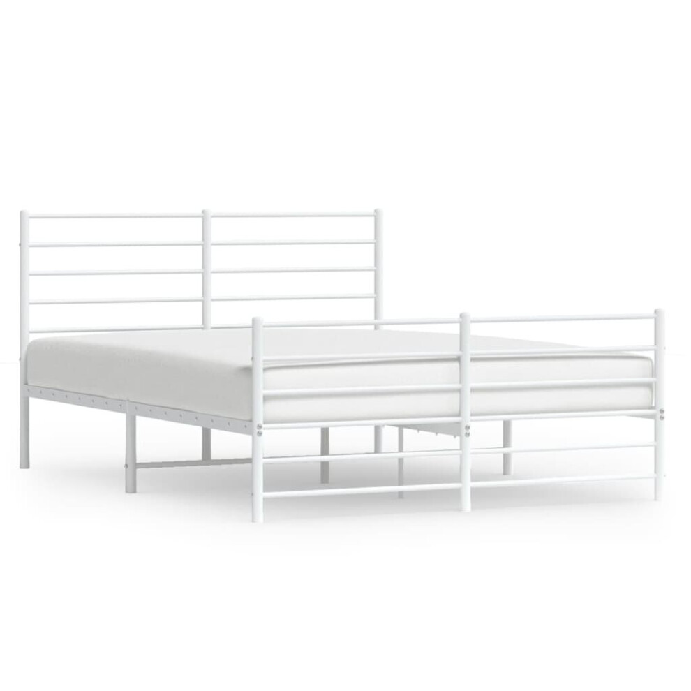 Vidaxl (White, 120 X 190 Cm/With Headboard & Footboard) Metal Bed Frame With Headboard Bed Base Mattress Foundation Bedstead
