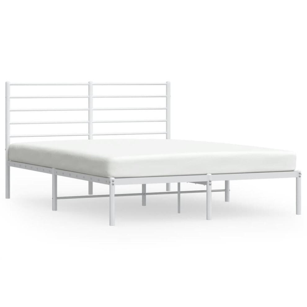 Vidaxl (White, 135 X 190 Cm/With Headboard) Metal Bed Frame With Headboard Bed Base Mattress Foundation Bedstead
