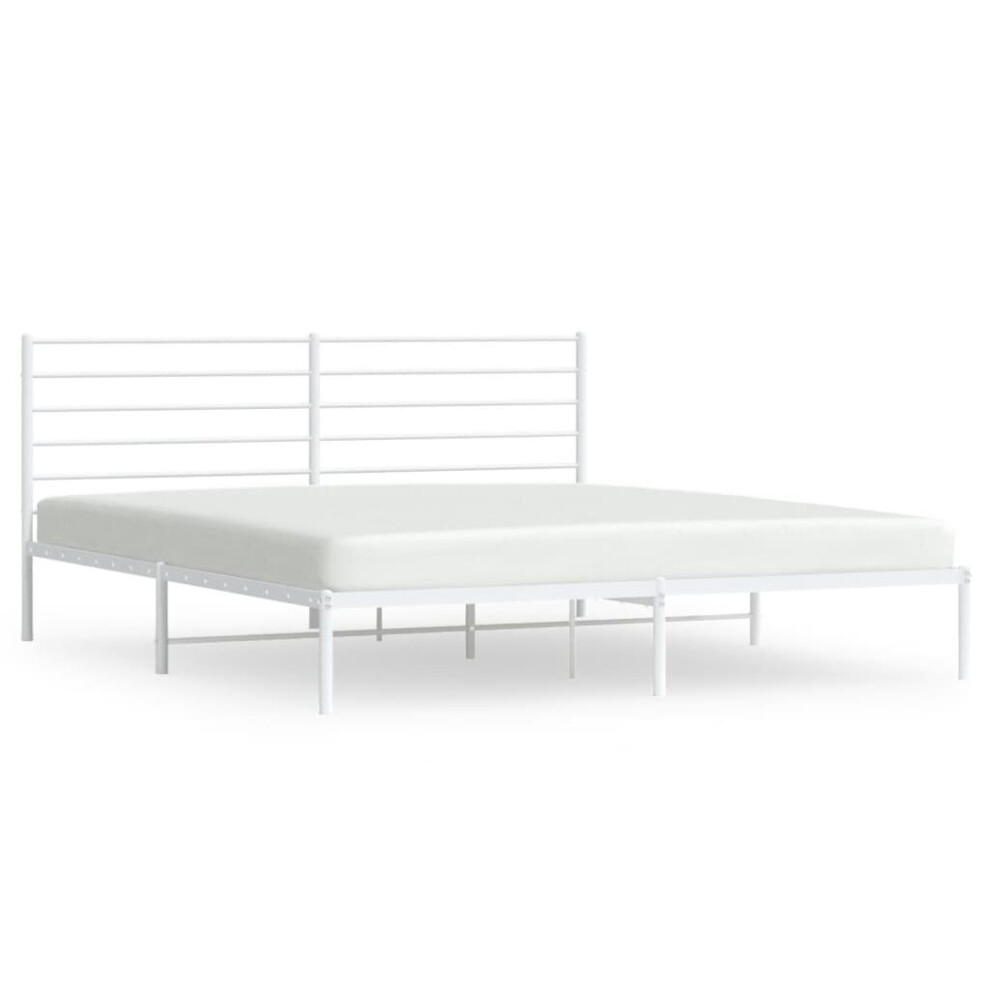 Vidaxl (White, 180 X 200 Cm/With Headboard) Metal Bed Frame With Headboard Bed Base Mattress Foundation Bedstead