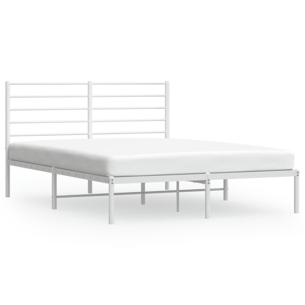 Vidaxl (White, 140 X 200 Cm/With Headboard) Metal Bed Frame With Headboard Bed Base Mattress Foundation Bedstead
