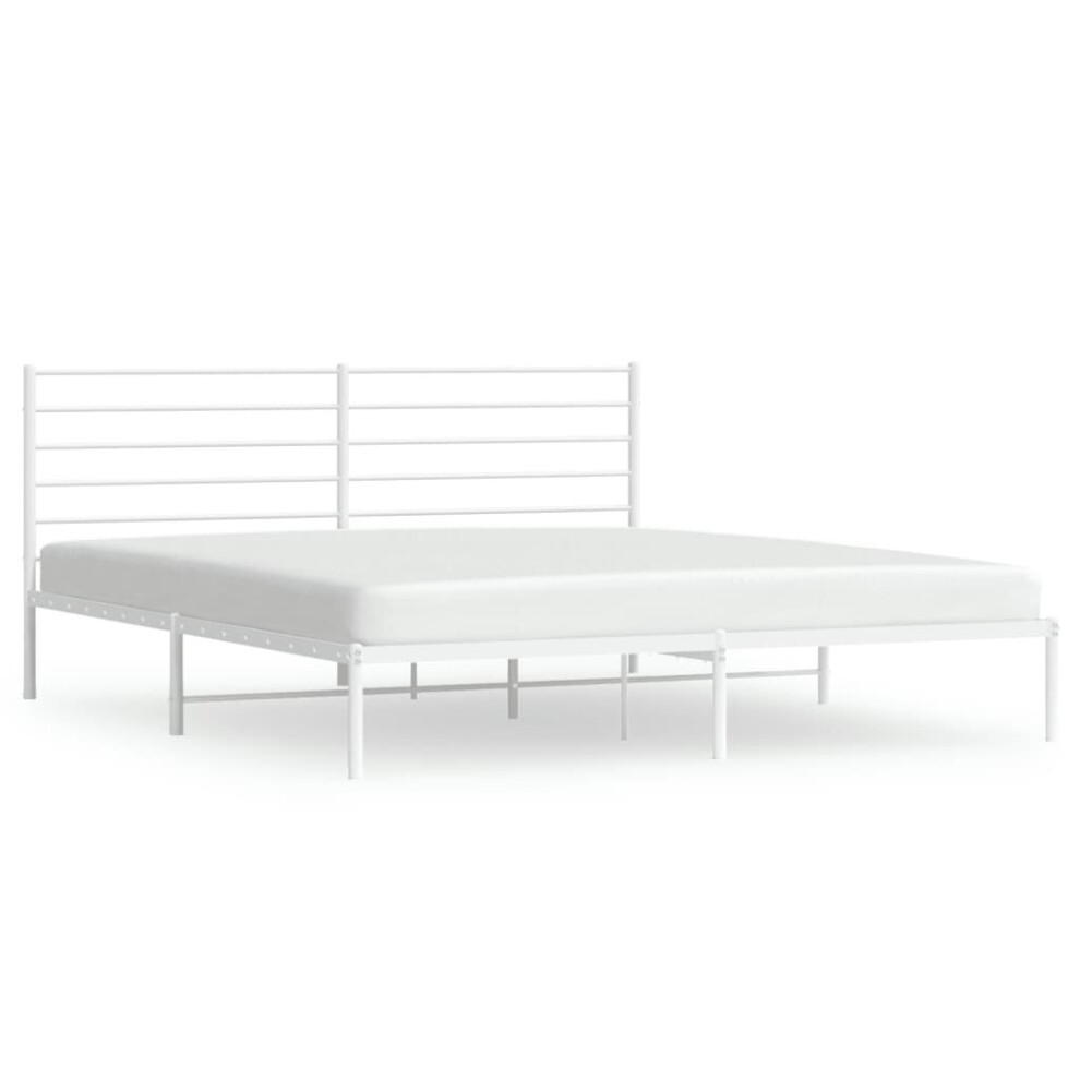 Vidaxl (White, 193 X 203 Cm/With Headboard) Metal Bed Frame With Headboard Bed Base Mattress Foundation Bedstead