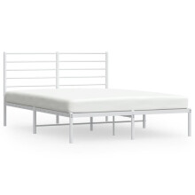 (white, 150 x 200 cm/with headboard) vidaXL Metal Bed Frame with Headboard Bed Base Mattress Foundation Bedstead