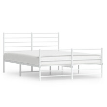 (white, 150 x 200 cm/with headboard & footboard) vidaXL Metal Bed Frame with Headboard Bed Base Mattress Foundation Bedstead