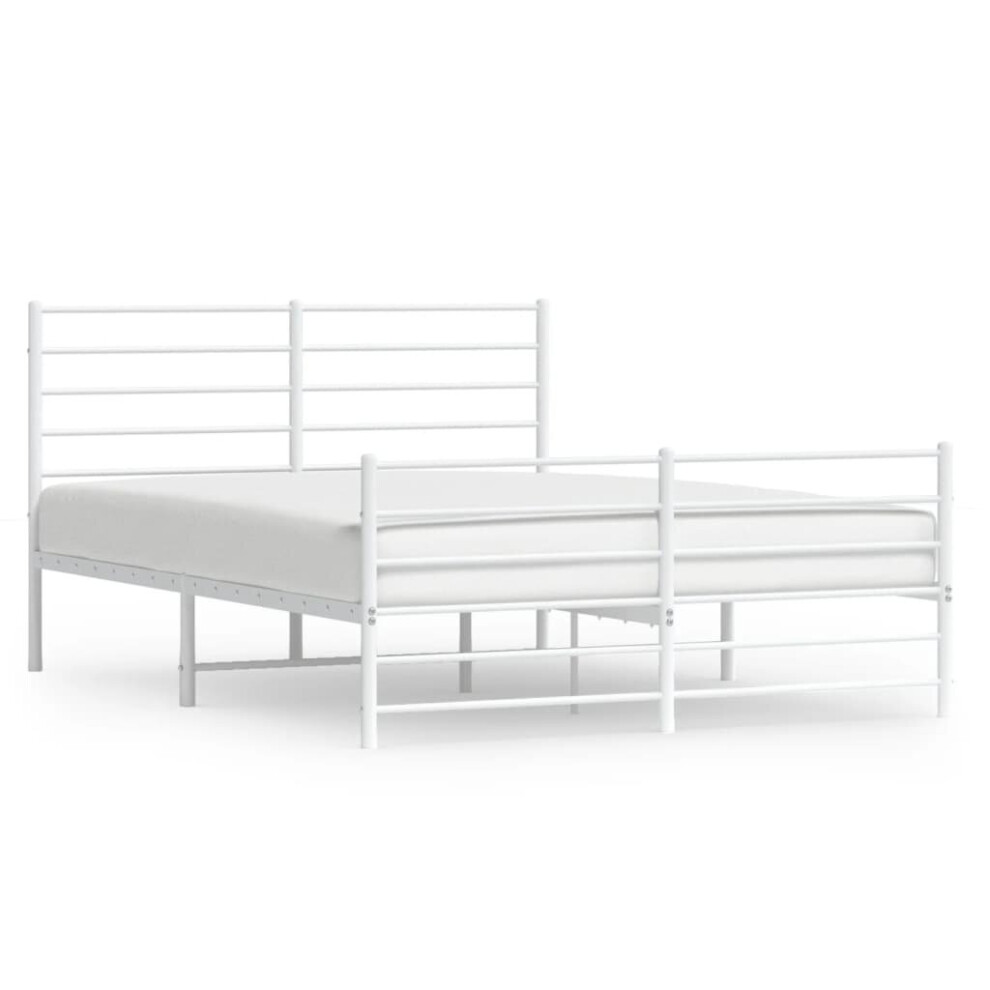 Vidaxl (White, 150 X 200 Cm/With Headboard & Footboard) Metal Bed Frame With Headboard Bed Base Mattress Foundation Bedstead