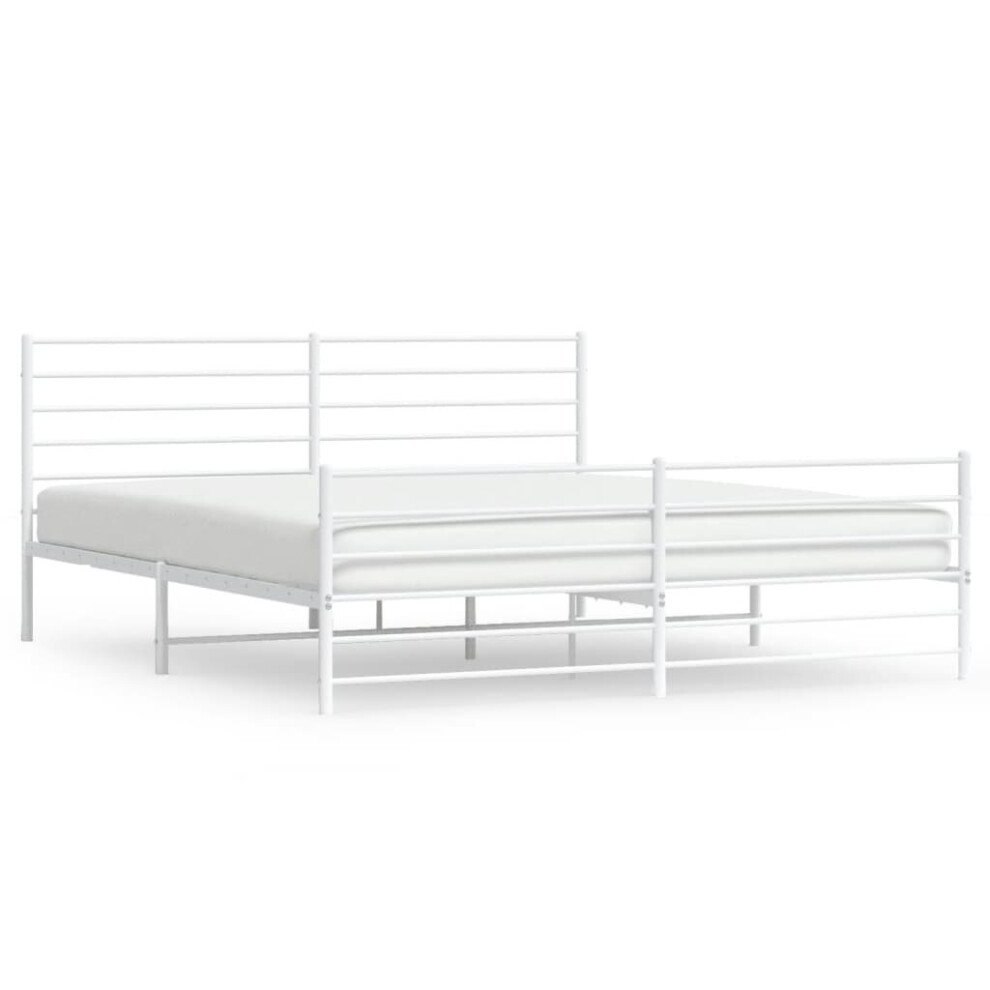 Vidaxl (White, 193 X 203 Cm/With Headboard & Footboard) Metal Bed Frame With Headboard Bed Base Mattress Foundation Bedstead