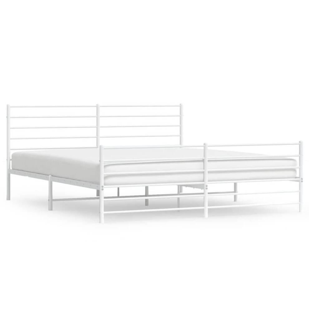 Vidaxl (White, 180 X 200 Cm/With Headboard & Footboard) Metal Bed Frame With Headboard Bed Base Mattress Foundation Bedstead
