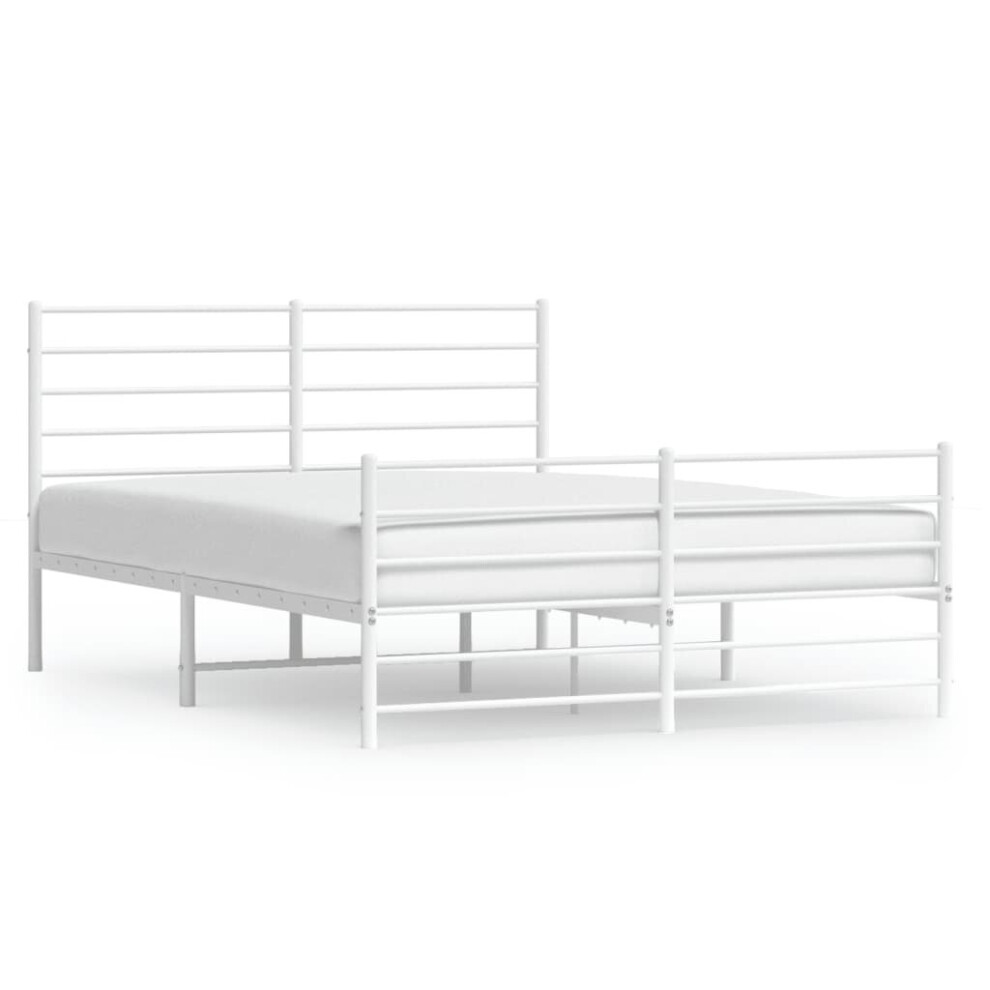 Vidaxl (White, 140 X 190 Cm/With Headboard & Footboard) Metal Bed Frame With Headboard Bed Base Mattress Foundation Bedstead