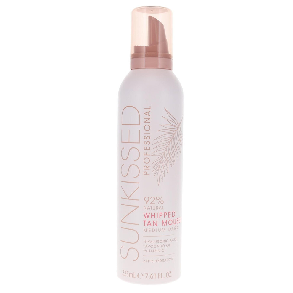 Sunkissed Professional Whipped Tan Mousse 225ml - Medium Dark - Hyaluronic Acid - Avocado Oil - Vitamin C - 24HR Hydration - 92% Natural Formula - Veg