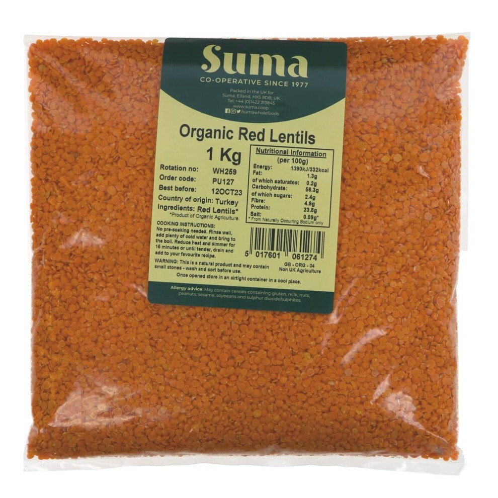 Suma Bagged Down Organic Red Lentils 1kg