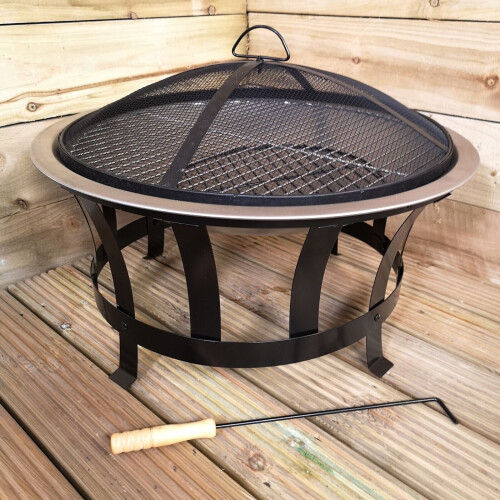 60cm Garden Fire Pit Bowl/ BBQ Grill and Mesh Lid