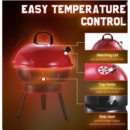 Metal Portable Charcoal Grill Red BBQ 2